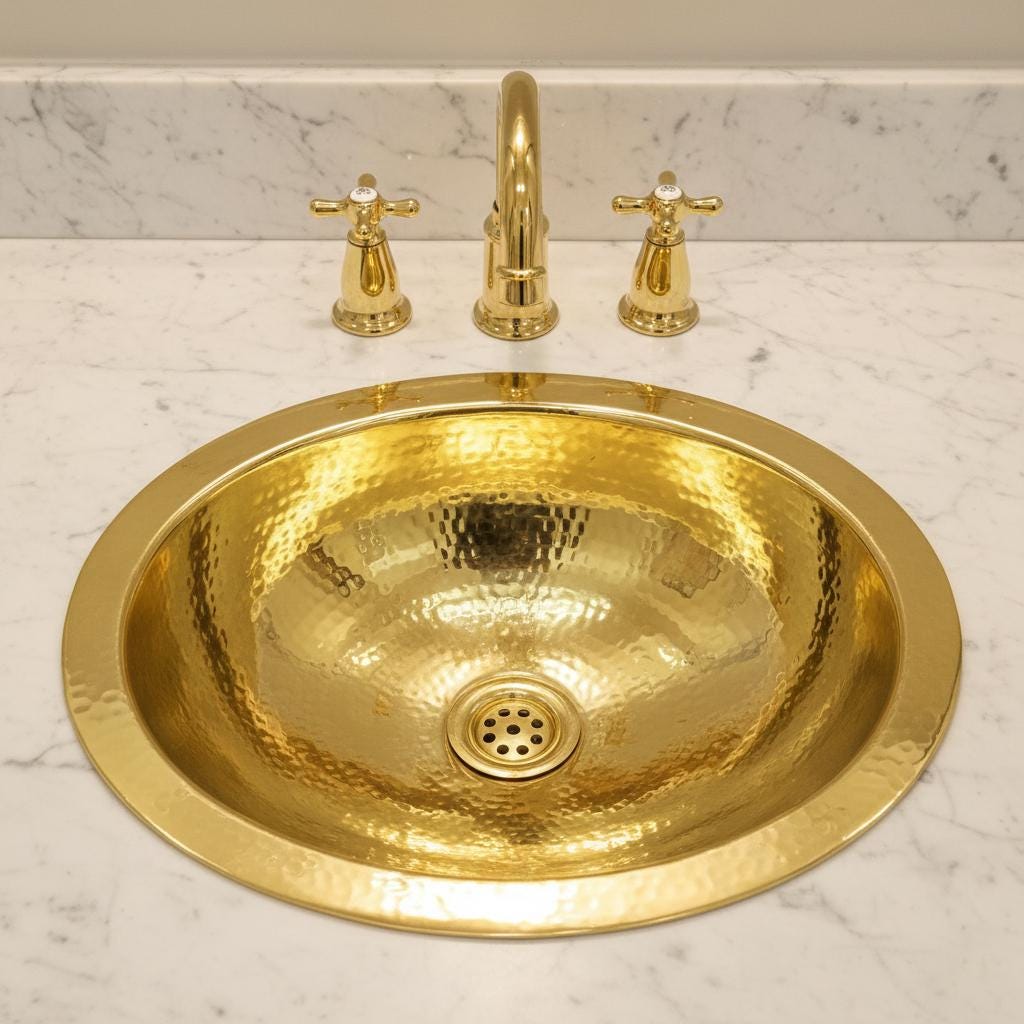 Handmade Oval Brass Bathroom Basin – Hammered Brass Vanity Wash Bowl, Countertop Brass Sink for Bathroom or Powder Room