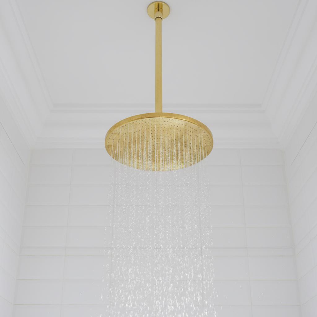 Unlacquered Solid Brass Ceiling Shower System – Complete Handcrafted Bathroom Set with Rain Head, Handheld & Mixer