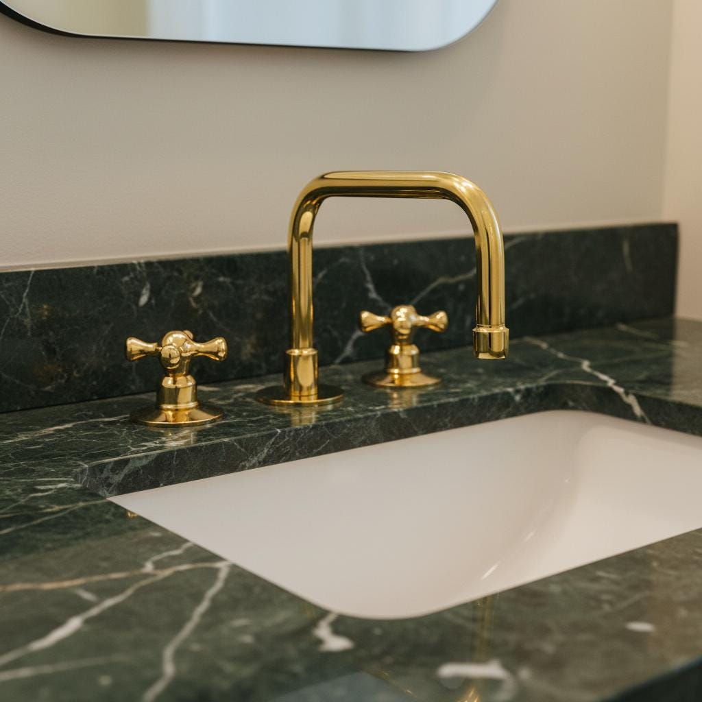 Unlacquered Modern Solid Brass Bathroom Faucet, 3-Hole Deck Mount Basin Mixer with Cross Handles