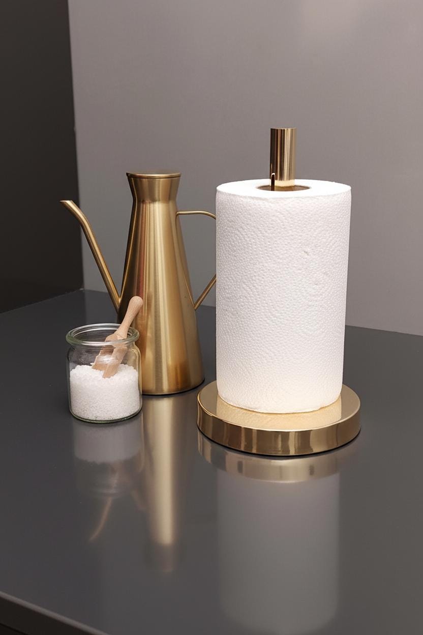 Solid Unlacquered Brass Paper Towel Holder – Modern Countertop Kitchen Stand