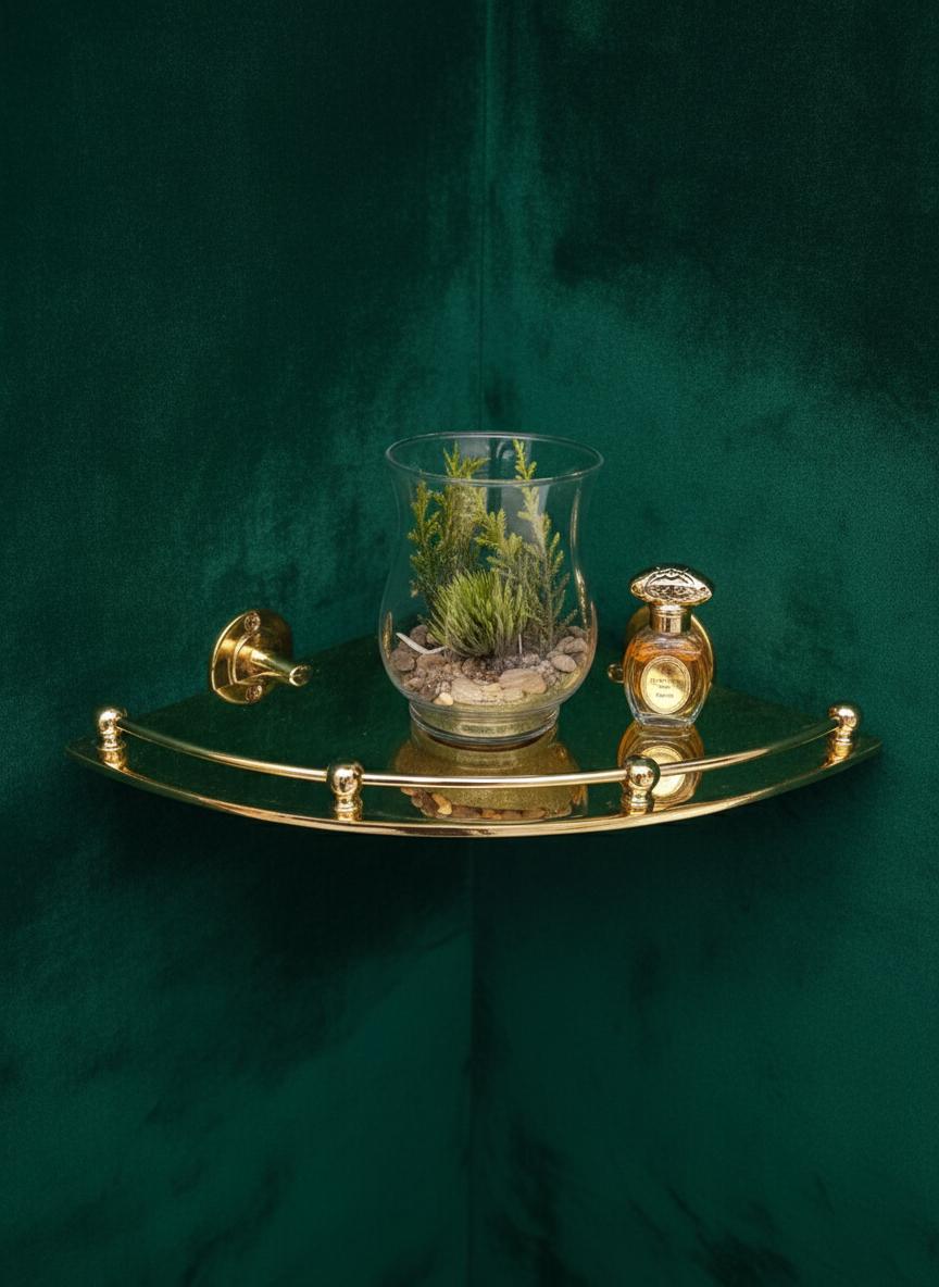Unlacquered Solid Brass Corner Shelf – Luxury Wall-Mount Bathroom Storage