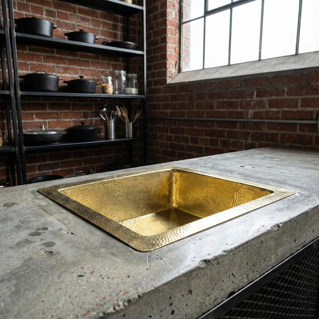 Handmade Square Brass Undermount Sink with Hammered Texture for Kitchen or Bar
