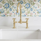 Unlacquered Brass Bridge Faucet – Solid Brass Kitchen Mixer Tap, Luxury Gooseneck Farmhouse Sink Fixture