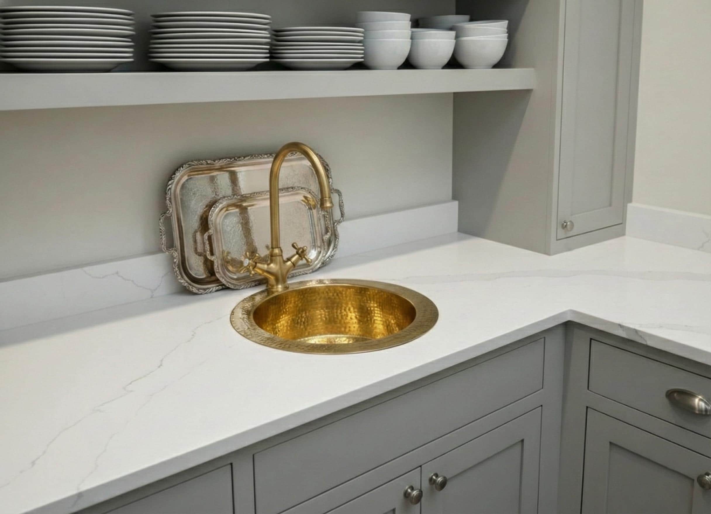 Handmade Hammered Round Brass Bar Sink Solid Brass Prep Basin for Wet Bars