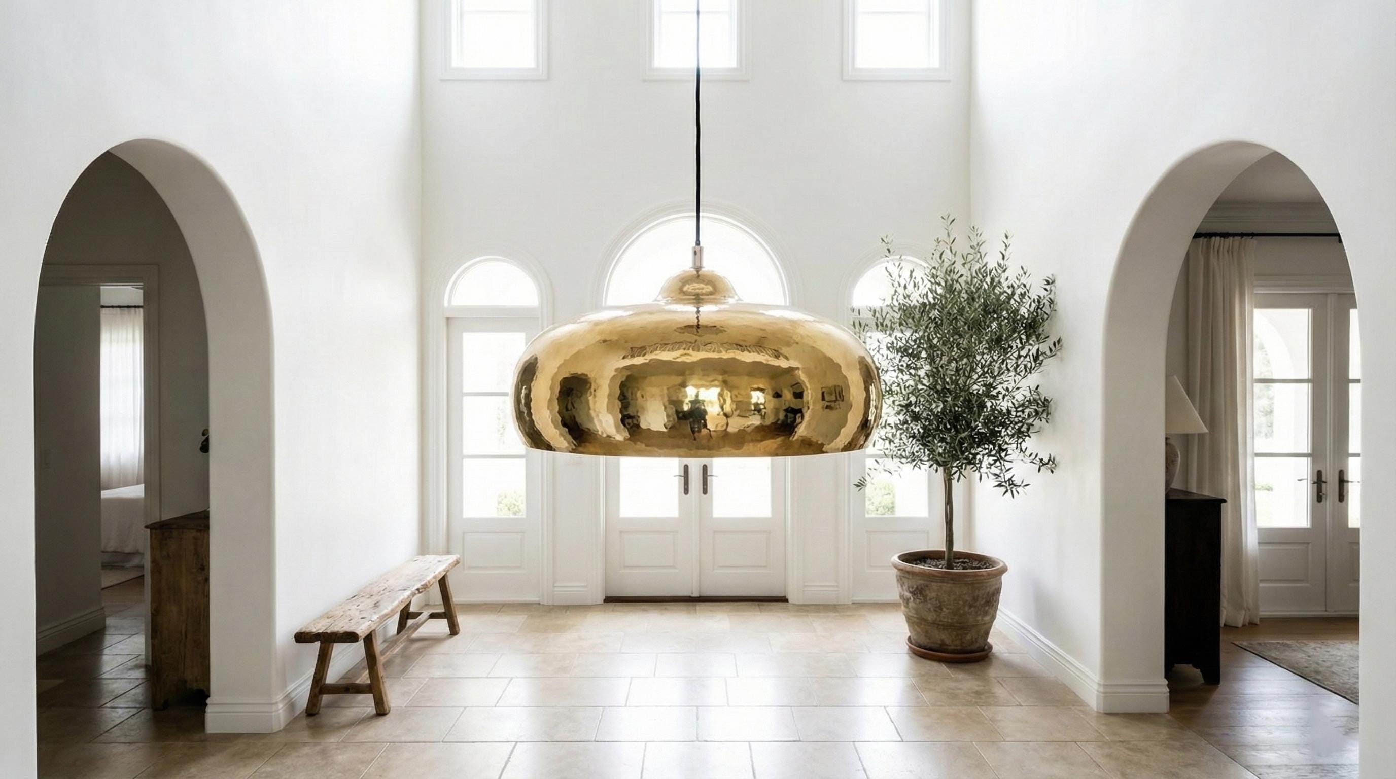 Hand Hammered Brass Pendant Light – Solid Brass Hanging Ceiling Lamp for Kitchen Island, Dining Table, Bar or Entryway