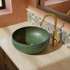 Handcrafted Verdigris Copper Vessel Basin Round Patina Bathroom Washbowl Countertop Mount
