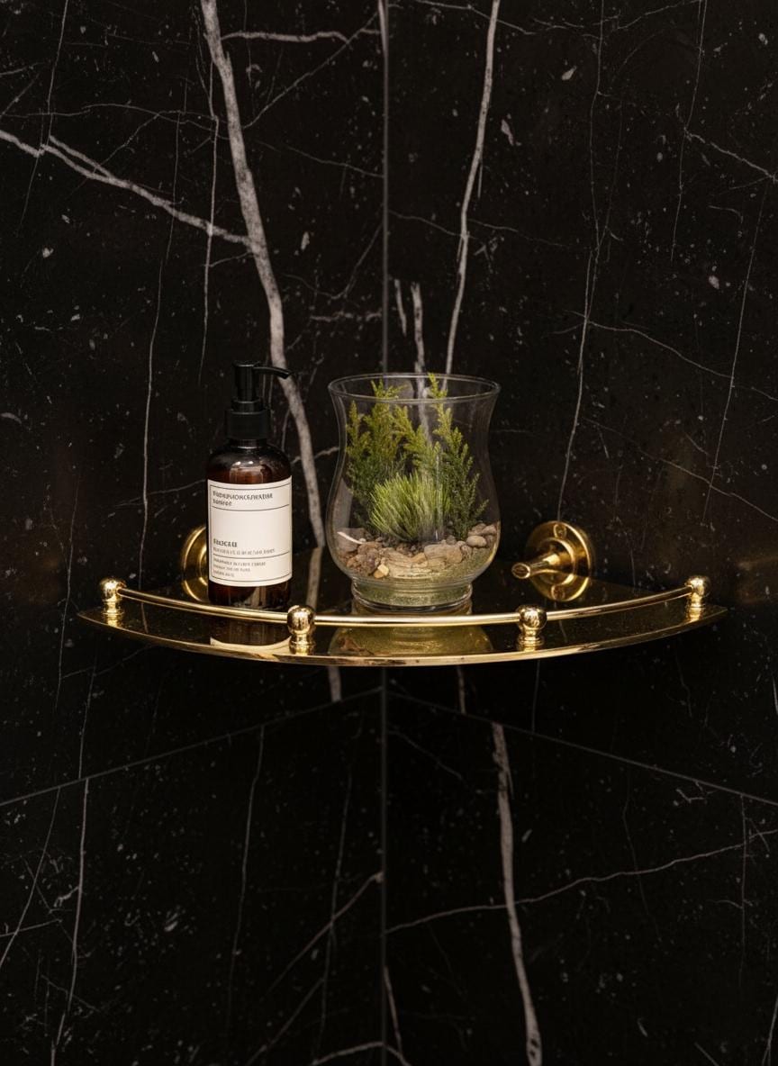Unlacquered Solid Brass Corner Shelf – Luxury Wall-Mount Bathroom Storage