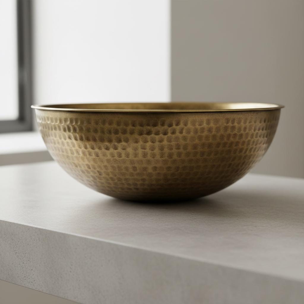 Handmade Round Brass Vessel Sink with Oil Patina Finish for Modern Bathroom Vanities