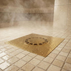 Handmade Solid Brass Square Floor Drain with Round Grate for Luxury Shower Bathrooms