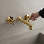 Unlacquered Solid Brass Wall Mount Faucet – Modern Cross Handle Bathroom or Vanity Sink Tap