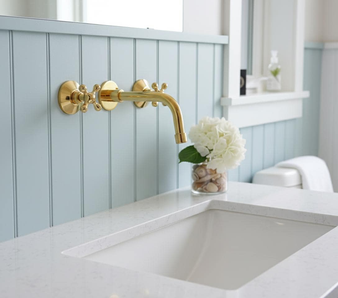 Unlacquered Solid Brass Wall Mount Faucet – Handmade Cross Handle Bathroom or Vanity Sink Mixer