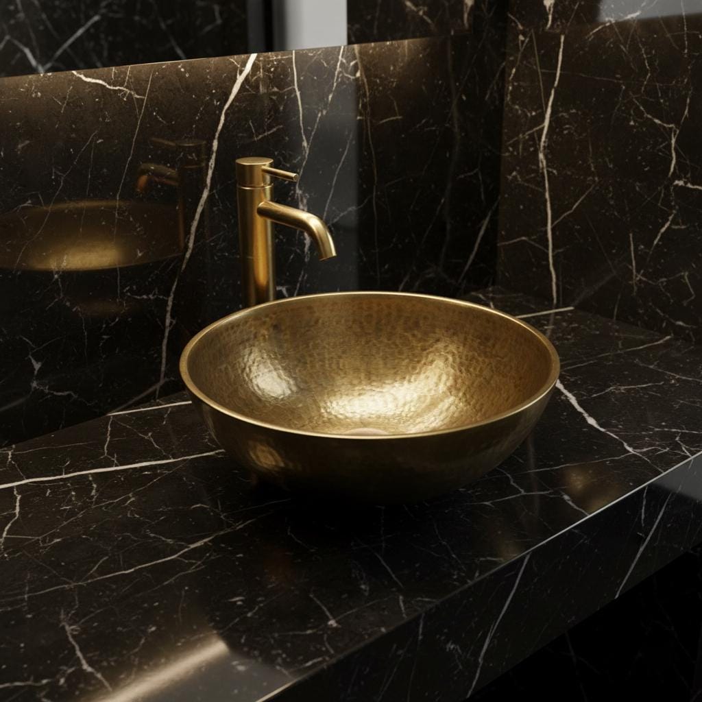 Handmade Round Brass Vessel Sink with Oil Patina Finish for Modern Bathroom Vanities