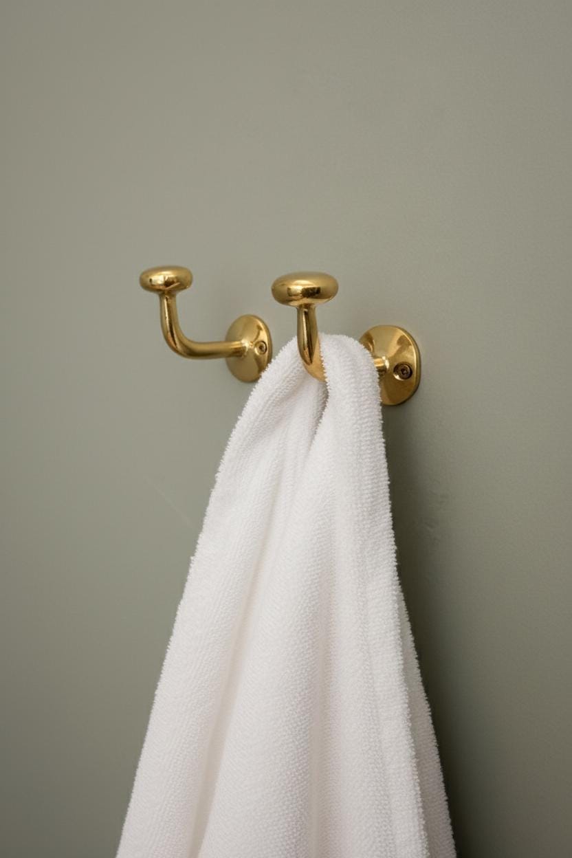 Two Solid Unlacquered Brass Wall Hook – Minimalist Handmade Coat & Towel Hanger