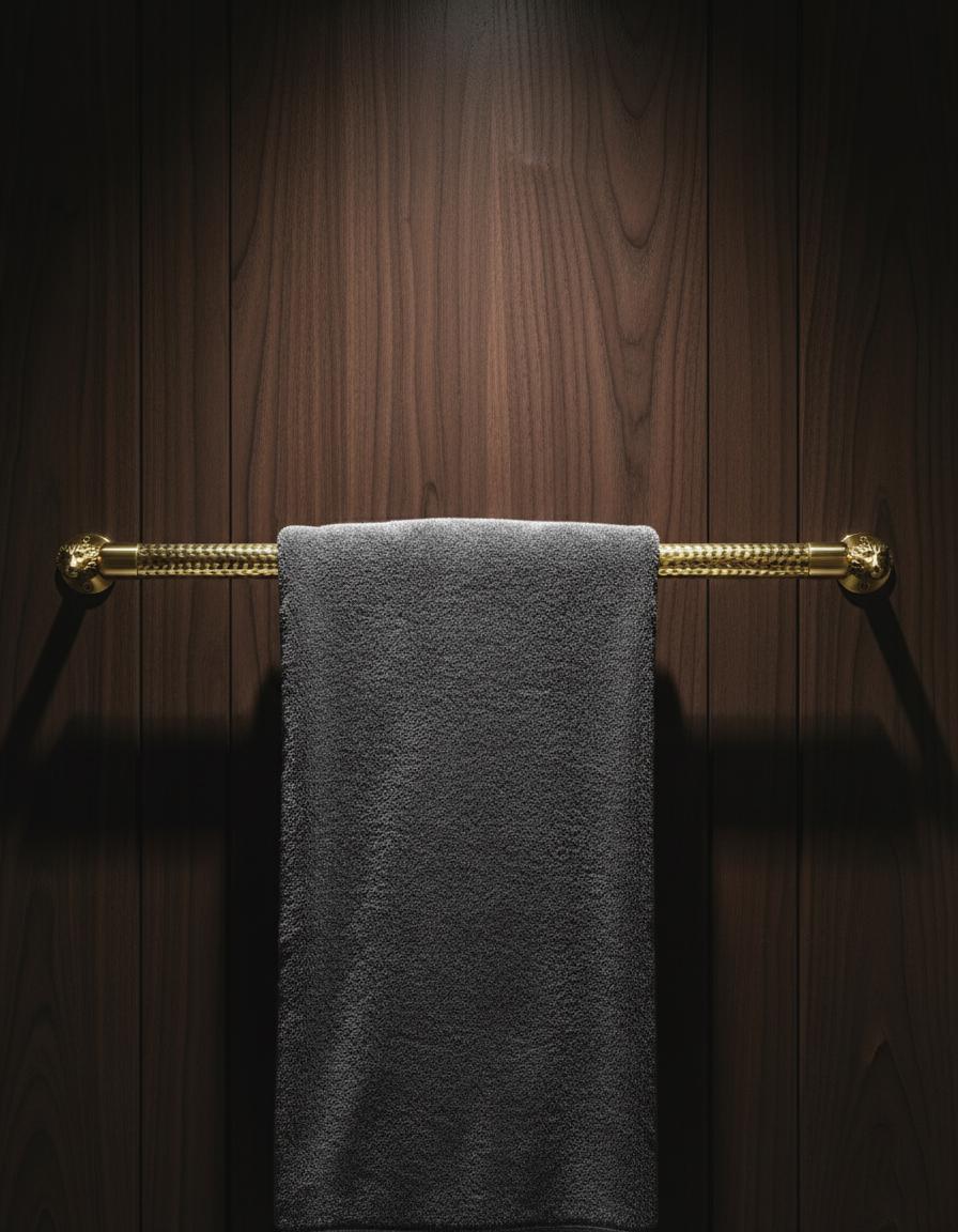 Hammered Solid Brass Towel Bar – Unlacquered Wall Mount Bathroom Rail