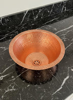 Handmade Hammered Bar Sink – Round Drop-In or Undermount Prep Basin with Rolled Rim