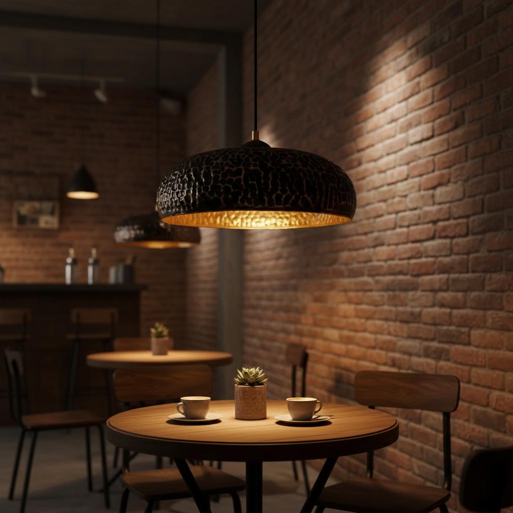 Handmade Hammered Brass Dome Pendant Light with Warm Brass Interior Ceiling Fixture