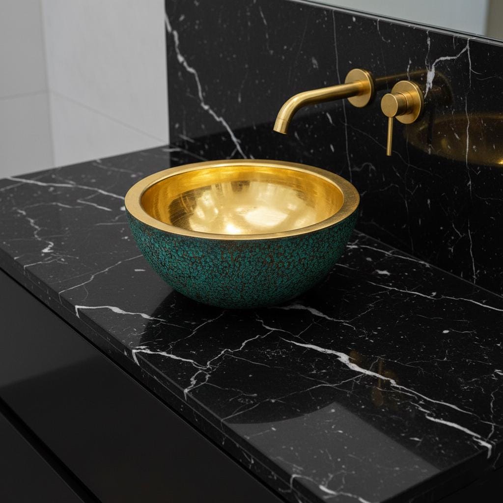 Handmade Green Patina Brass Vessel Sink: Bathroom Bowl for Vanity or Powder Room