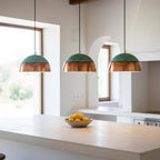 Handmade Copper Dome Pendant Light with Natural Green Patina for Indoor & Outdoor Covered Spaces