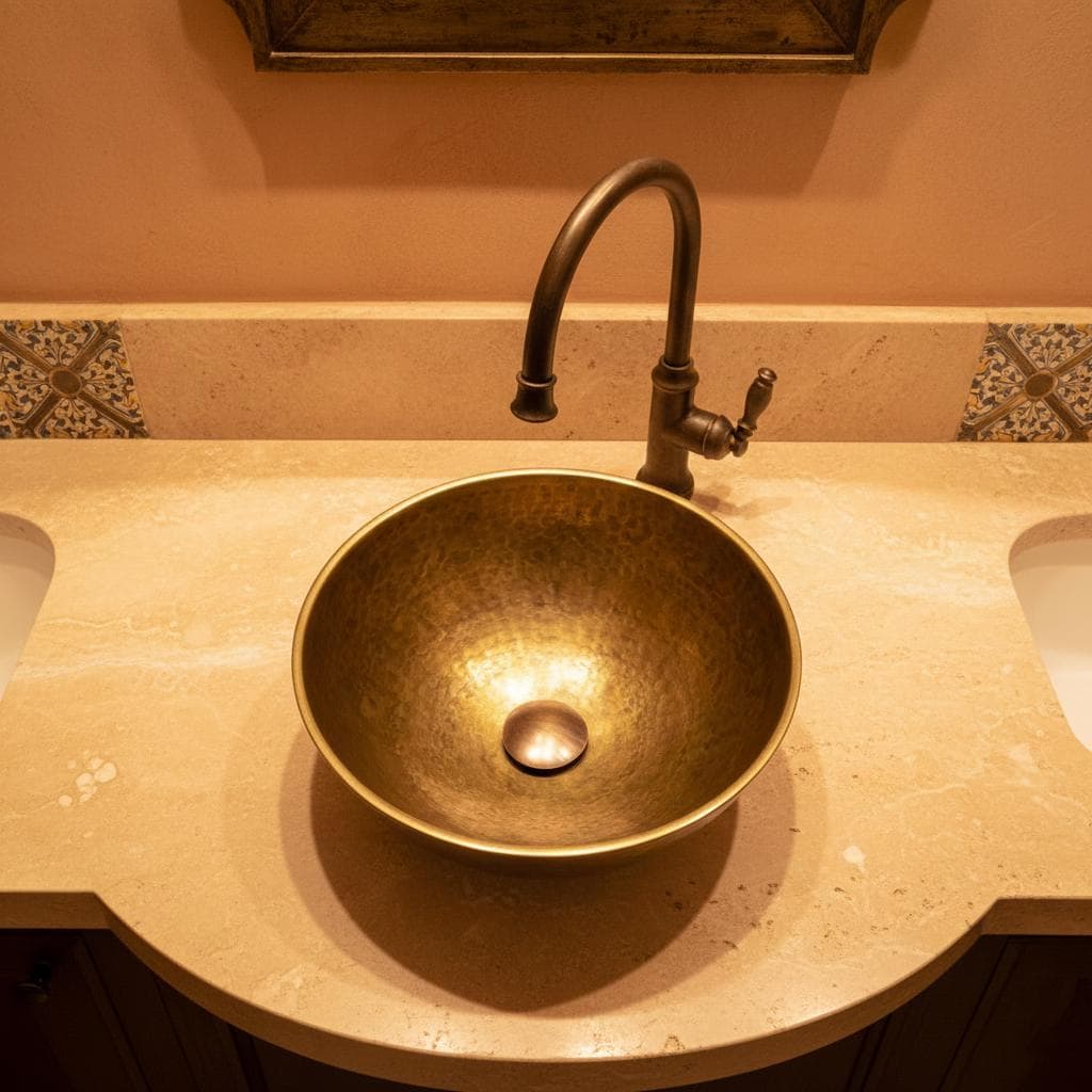 Handmade Round Brass Vessel Sink with Oil Patina Finish for Modern Bathroom Vanities