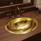 Handmade Oval Brass Bathroom Basin – Hammered Brass Vanity Wash Bowl, Countertop Brass Sink for Bathroom or Powder Room
