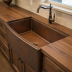 Handmade Hammered Apron Front Farmhouse Sink Solid Copper Single Bowl with Oil Patina