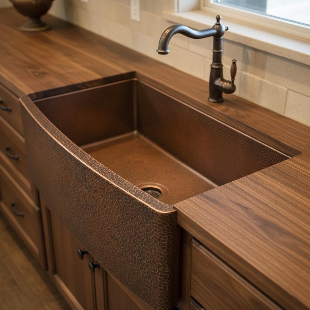 Handmade Hammered Apron Front Farmhouse Sink Solid Copper Single Bowl with Oil Patina