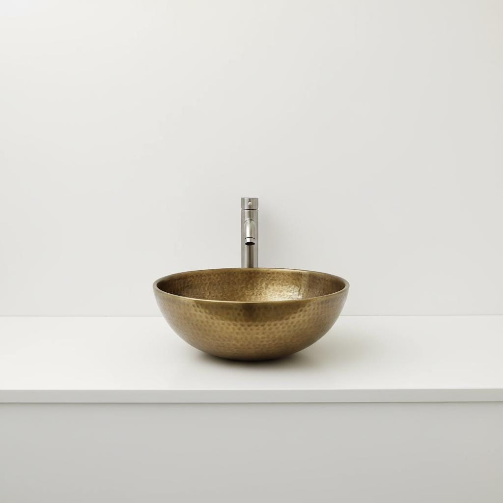 Handmade Round Brass Vessel Sink with Oil Patina Finish for Modern Bathroom Vanities