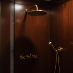 Unlacquered Solid Brass Ceiling Shower System – Complete Handcrafted Bathroom Set with Rain Head, Handheld & Mixer
