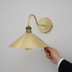 Unlacquered Brass Wall Sconce – Handmade Cone Shade Light for Bathroom, Bedroom, or Hallway
