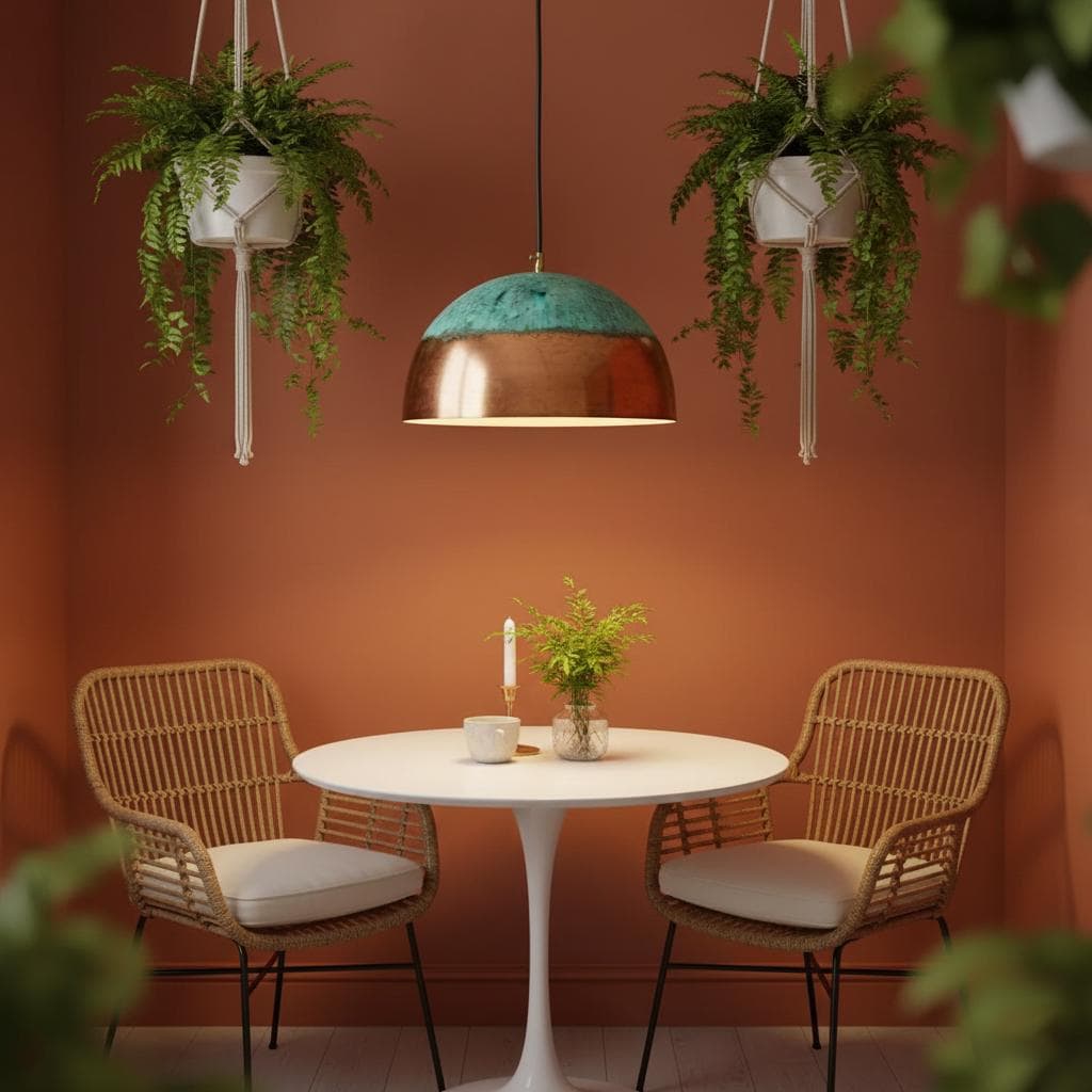 Handmade Copper Dome Pendant Light with Natural Green Patina for Indoor & Outdoor Covered Spaces