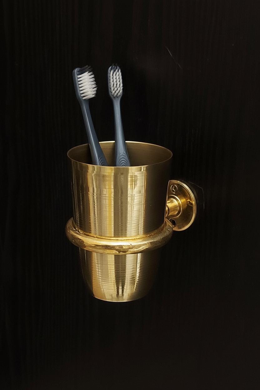 Solid Unlacquered Brass Toothbrush Holder – Wall Mount Bathroom Cup