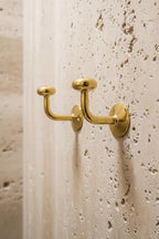 Two Solid Unlacquered Brass Wall Hook – Minimalist Handmade Coat & Towel Hanger