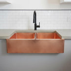 Handmade Hammered Double Bowl Farmhouse Sink Solid Copper Apron Front Kitchen Basin Design