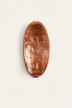 Pair of Unlacquered Copper Wall Candle Holder Hammered Oval Brass Style Sconce