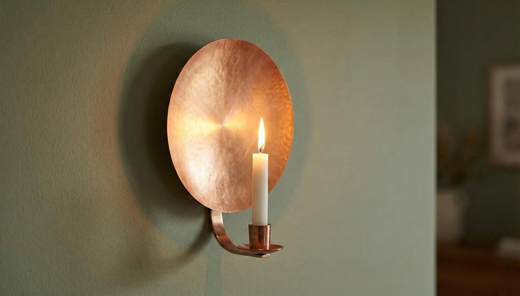Handcrafted Copper Wall Candle Holder Sconce, Hammered Disc Taper Holder