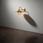 Unlacquered Brass Wall Light – Handmade Cone Shade Sconce with Curved Arm for Outdoor & Indoor