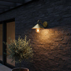 Unlacquered Brass Wall Light – Handmade Cone Shade Sconce with Curved Arm for Outdoor & Indoor