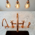 Solid Brass Farmhouse Kitchen Bridge Faucet with Sprayer And Cold Water Tap