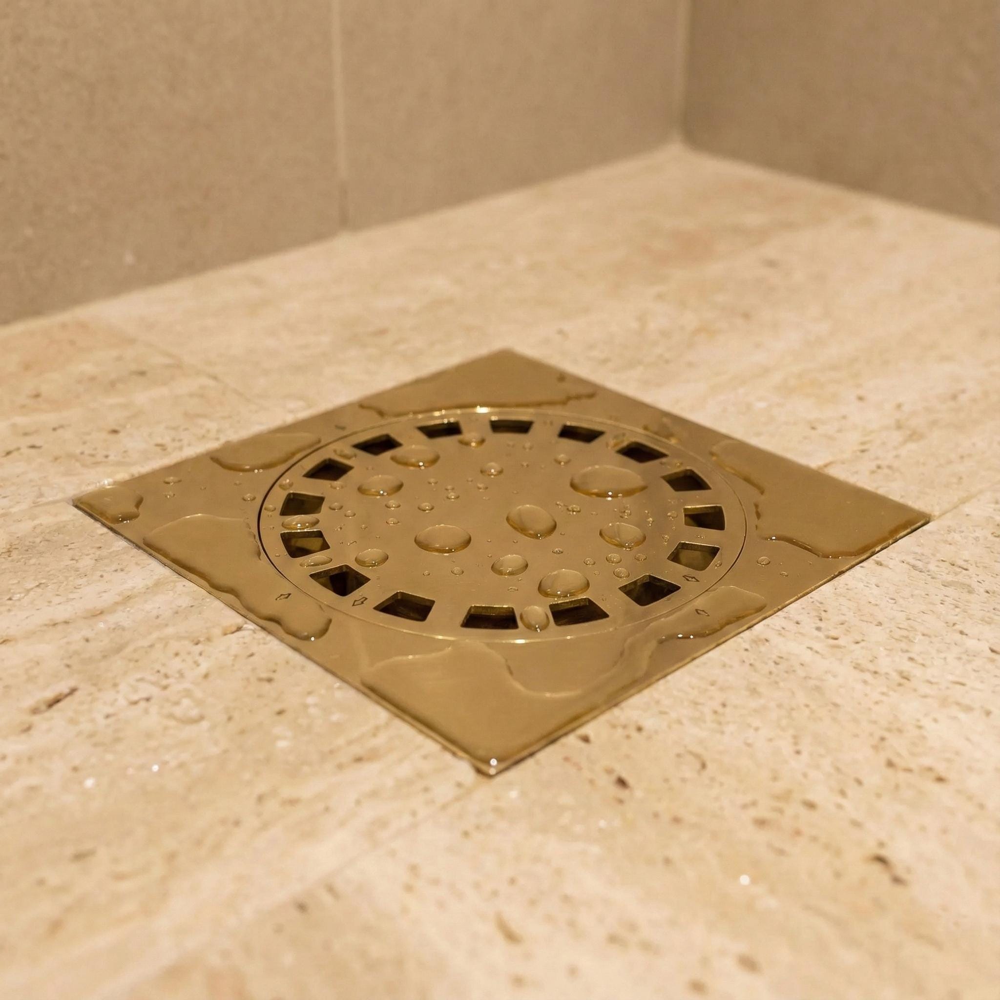 Solid Brass Square Floor Drain Cover – Luxury Shower Drain with Removable Round Strainer for Bathroom