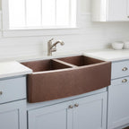 Handmade Hammered Copper Farmhouse Apron Front Double Bowl Sink for Modern Luxury Kitchen Designs