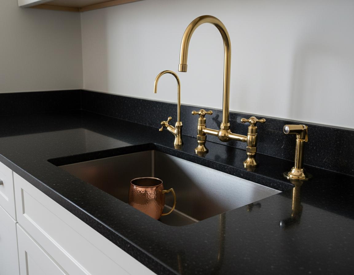 Unlacquered Brass Bridge Kitchen Faucet – Solid Brass Farmhouse Tap with Sprayer