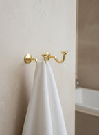 Set of Two Solid Brass Wall Hooks – Unlacquered Minimalist Coat & Towel Hangers Set