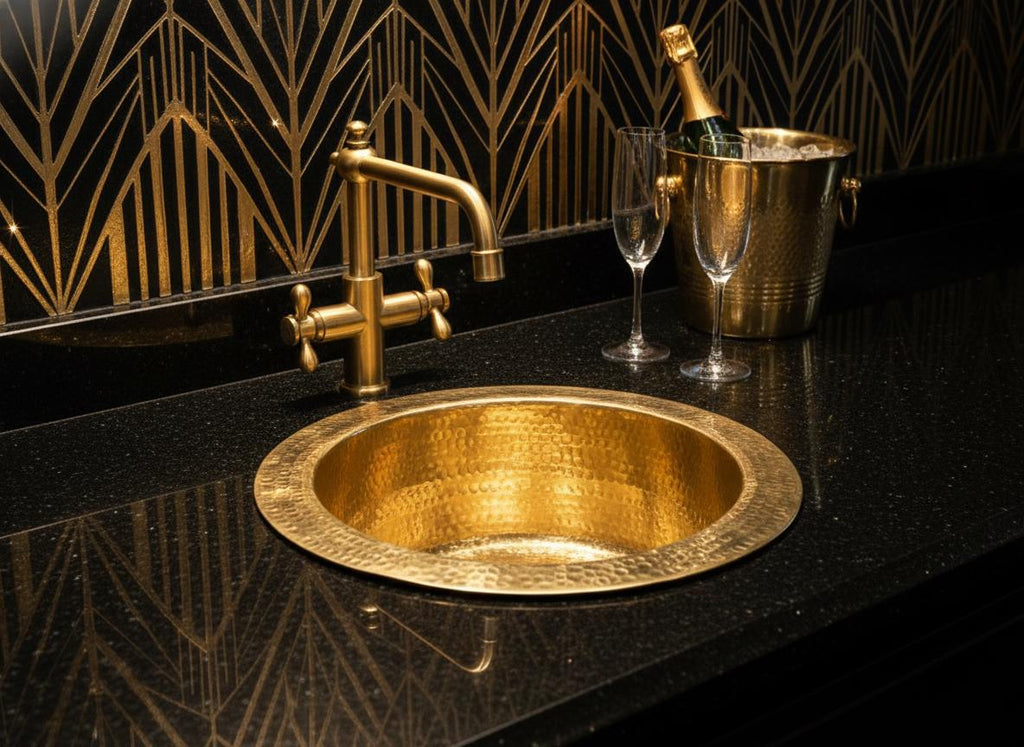 Handmade Hammered Round Brass Bar Sink Solid Brass Prep Basin for Wet Bars