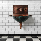 Handmade Turquoise Patina Copper Wall Mount Sink with Hammered Interior for Rustic Luxury Bathrooms