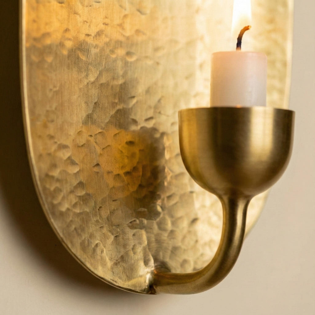 Oval Hammered Brass Wall Sconce Candle Holder Handmade Luxury Bathroom Accent Lighting