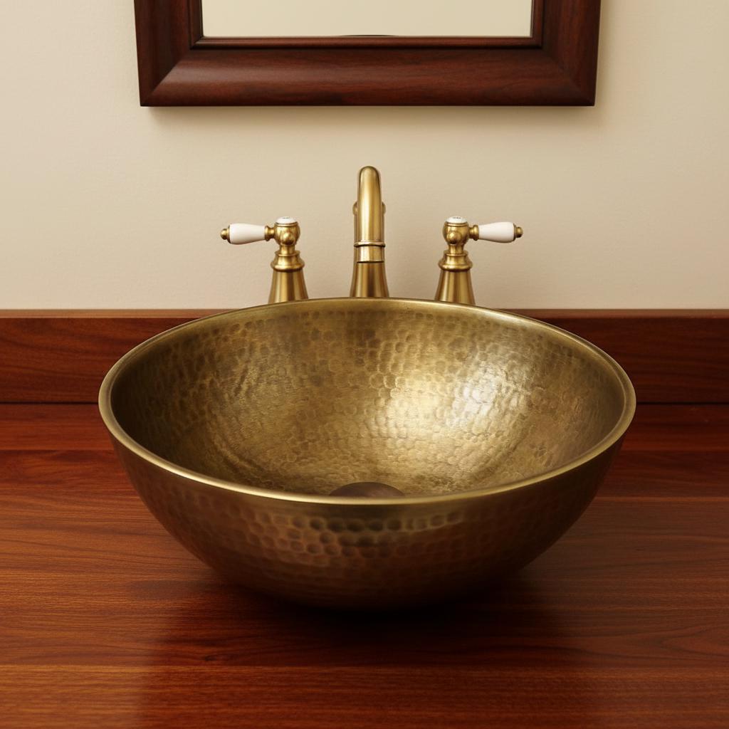 Handmade Round Brass Vessel Sink with Oil Patina Finish for Modern Bathroom Vanities
