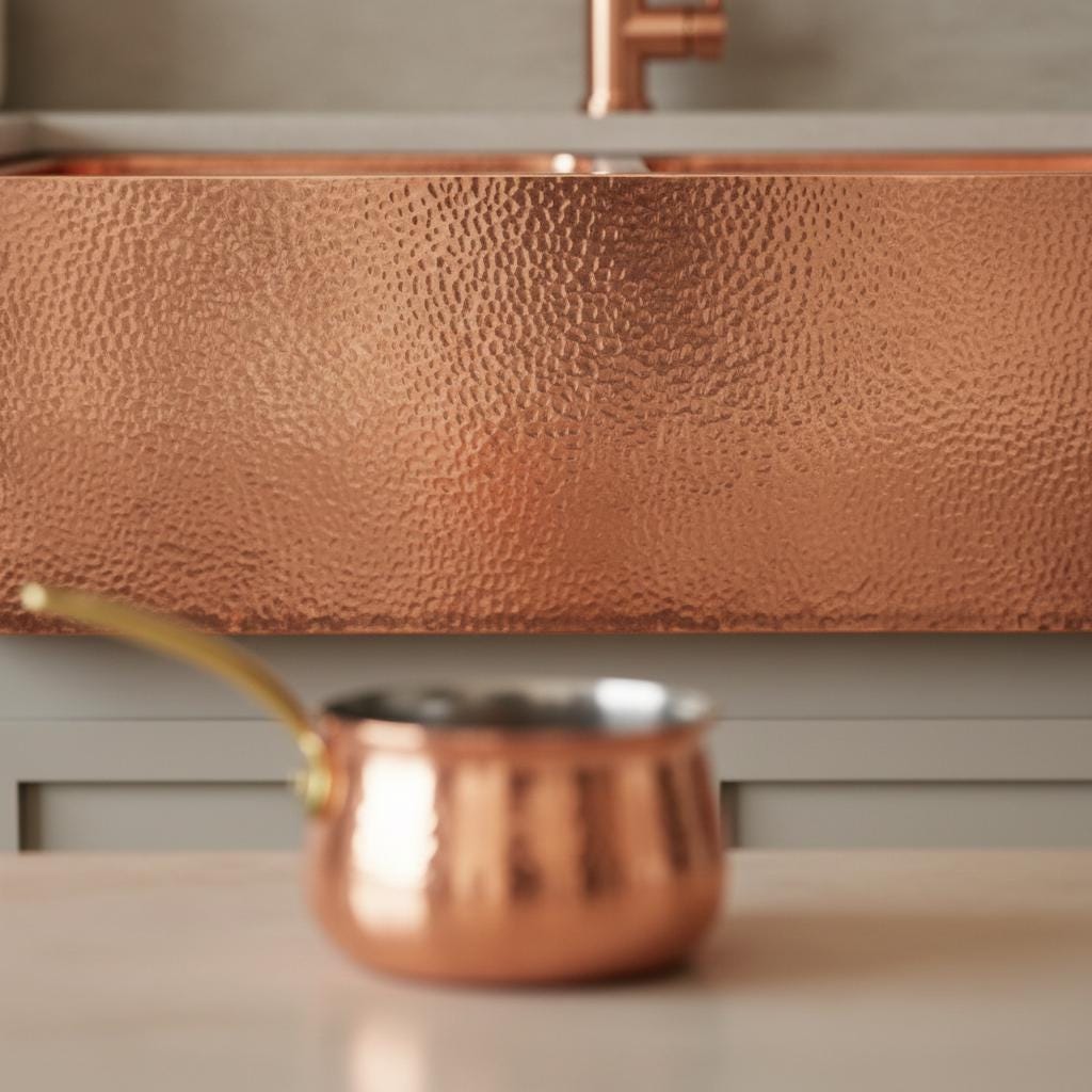 Handmade Hammered Double Bowl Farmhouse Sink Solid Copper Apron Front Kitchen Basin Design