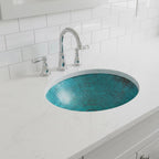 Handcrafted Oval Copper Vessel Basin with Turquoise Patina for Luxury Bathroom Vanity