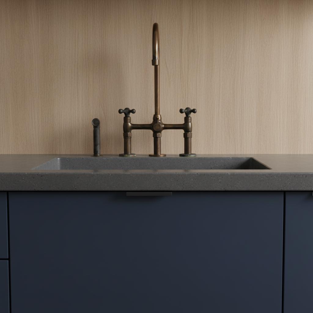 Brass Bridge Faucet with Sprayer – Handmade Kitchen Mixer Tap, Farmhouse Sink Faucet