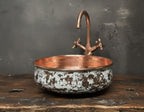 Handmade Patina Copper Vessel Sink with Hammered Interior for Luxury Bathroom Vanity Designs